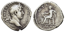 Hadrian (117-138). AR Denarius (18,5mm, 2.8g). Rome, AD 119-122. Laureate head r. R/ Salus seated left, holding patera, feeding snake rising from alta...