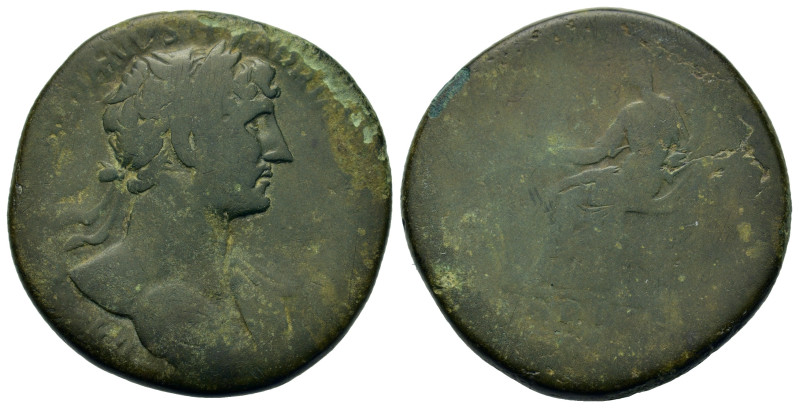Hadrian (117-138). Æ Sestertius (32,8mm, 23g). Rome. Laureate bust right, with s...