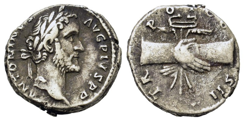 Antoninus Pius (138-161). AR Denarius (18mm, 3.24 g, 6h). Rome, AD 139. Bare hea...