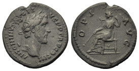 Antoninus Pius (138-161). AR Cast Limes Denarius (18,2mm, 3.2g). Rome, AD 140-143. Laureate head r. R/ OPI AVG, Ops seated left holding scepter in lef...