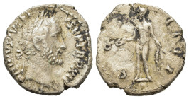 Antoninus Pius (138-161 AD). AR Denarius (117mm, 2.6g). Rome, AD 148-149. Laureate head r. R/ Genius standing left, holding patera and corn ears. RIC ...