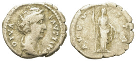 Diva Faustina Senior (died 140/1 AD). AR Denarius (20mm, 2.9g). Rome. Draped bust r. R/ Ceres, veiled, standing facing, head right, holding long scept...