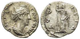 Diva Faustina Senior (died AD 140/1). AR Denarius (18mm, 2.7g). Rome, AD 138-139. Draped bust r. R/ Ceres, standing left holding torch and with left h...