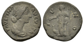 Faustina Junior (Augusta, 147-175). Fourèe Denarius (17,7mm, 2.7g). Rome, AD 154-157. Draped bust of Faustina Junior to right. R/ Juno, veiled, standi...