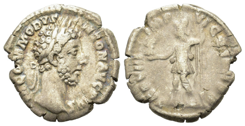 Commodus (177-192). AR Denarius. Rome, AD 183. Laureate head r. R/ Roma standing...