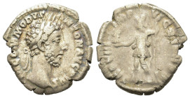 Commodus (177-192). AR Denarius. Rome, AD 183. Laureate head r. R/ Roma standing left, holding Victory and spear. RIC 49 var.