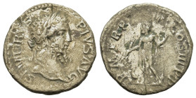 Septimius Severus (193-211). AR Denarius (18mm, 2.6g). Rome, AD 205. Laureate head r. R/ Jupiter standing l., holding thunderbolt; at feet, at l., eag...