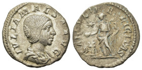 Julia Maesa (Augusta, 218-224). Rome, AD 220-222. AR Denarius (18mm, 2.2g). Draped bust r. R/ Felicitas standing front, head to left, holding long cad...