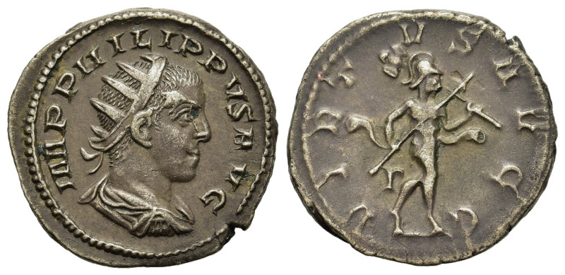 Philip II (247-249). AR Antoninianus (22,6mm, 4.5g). Rome, AD 248. Radiate, drap...