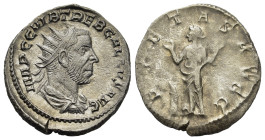 Trebonianus Gallus (251-253). AR Antoninianus (20,8mm, 3g). Rome, AD 251/2. Radiate, draped and cuirassed bust r. R/ Pietas standing facing, head left...