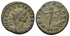 Aurelian (270-275). Æ Antoninianus (20,7mm, 3.5g). Radiate and cuirassed bust r. R/ Radiate Sol advancing to right, holding branch in raised right han...