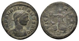 Aurelian (270-275). Æ Denarius (18,9mm, 2g). Rome, AD 275. Laureate, draped, and cuirassed bust r. R/ Victory advancing l., holding palm and wreath; b...