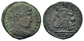 Constantine I (307-310-337). Æ Follis (17,7mm, 3,3g). Treveri, AD 323-324. Lureate bust r. R/ Victory advancing right, holding trophy on right arm, br...