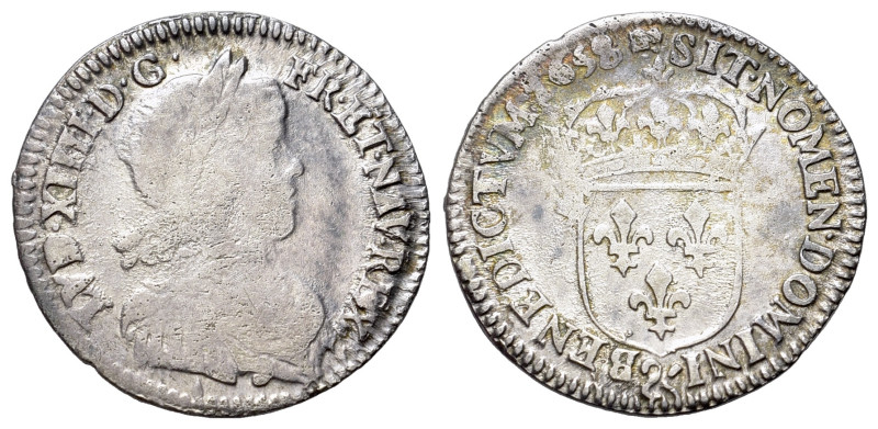 France. Louis XIV (1662). AR 1/12 Ecu Aix (20mm, 2.24g, 6h). LVD.XIIII.D.G. - FR...