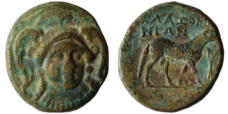 Ionia. Klazomenai. (380-300 BC) Bronze Æ. Obv: head of Athena facing. Rev: ram w...