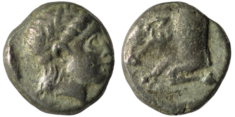 Hekatomnos, dynast of Caria. 395-377 BC. AR Obol. Obv. Laureate head of Apollo r...