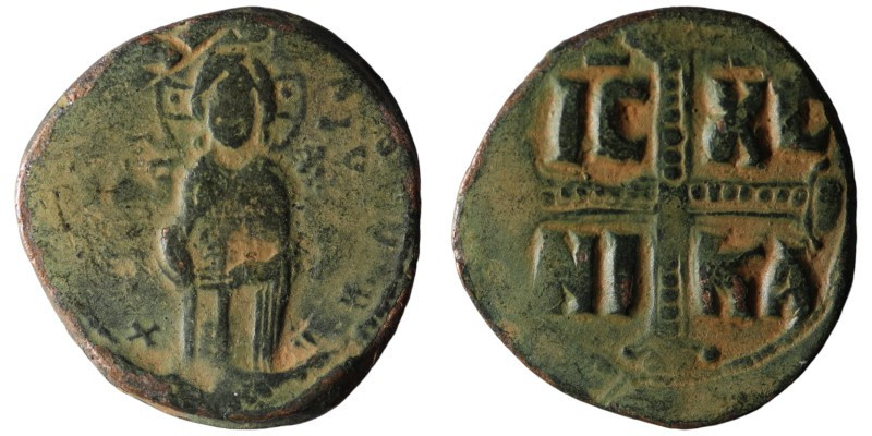 Michael IV. the Paphlagonian. (around 1040 AD). Æ Follis. Constantinople. artifi...