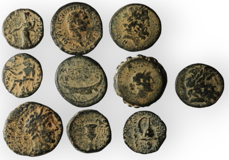 Lot of 10 ancient bronze coins. artifcial sandpatina. sold as seen, no return. r...