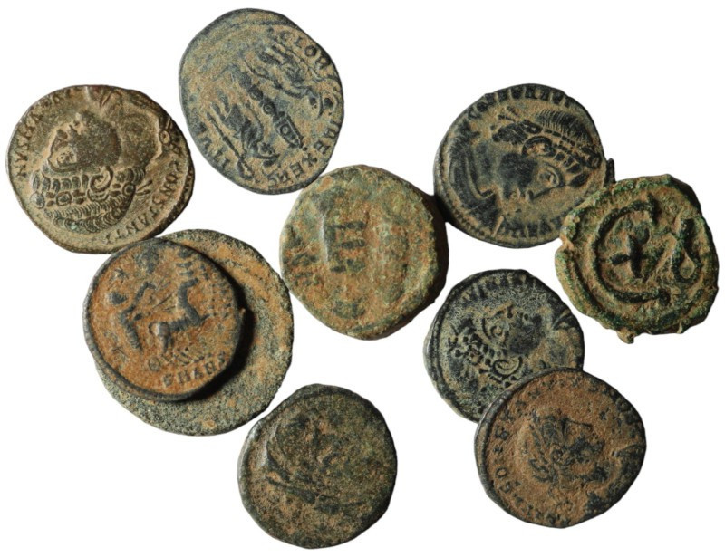 Lot of 10 Roman bronze Follis. artifcial sandpatina. sold as seen, no return. re...