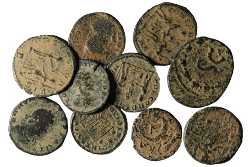 Lot of 10 ancient bronze coins. artifcial sandpatina. sold as seen, no return. r...