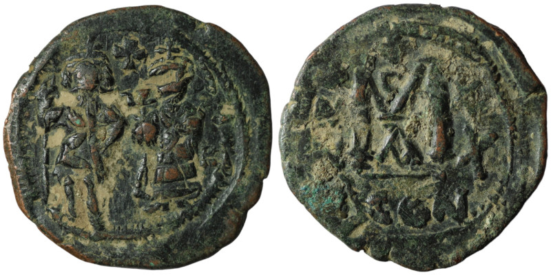 Heraclius and Heraclius Constantine. (610-641 AD) Æ Follis. Constantinople. Obv:...