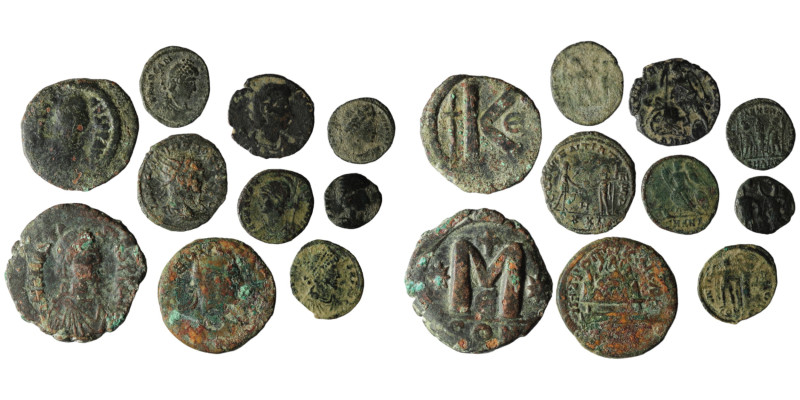 Lot of 10 ancient bronze coins. Sold as seen, no return!