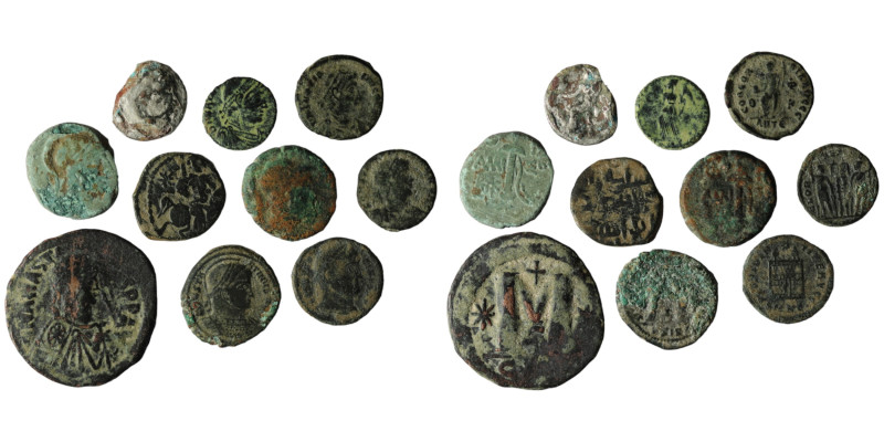 Lot of 10 ancient bronze coins. Sold as seen, no return!