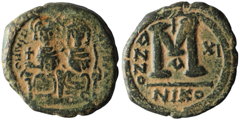 Justin II. and Sophia. (565-578 AD). Follis. Nikomedia. Obv: Justin II. and Soph...