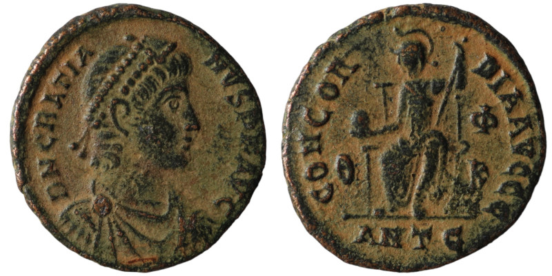 Gratian. (367-383 AD). Æ Follis. Antioch. Obv: D N GRATIANVS P F AVG. pearl-diad...