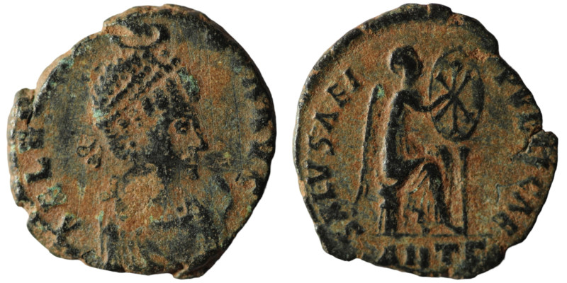 Aelia Eudoxia. (401-403 AD). Follis. Antioch. Obv: AEL EVDOXIA AVG. Pearl-diadem...