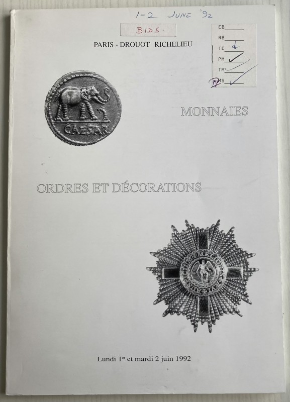 Kampmann M.M. Monnaies Ordres et Decorations. Paris 1-2 Juin 1992. Brossura ed. ...