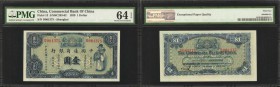 CHINA--REPUBLIC. Commercial Bank of China. 1 Dollar, 1929. P-13. PMG Choice Uncirculated 64 EPQ.

A scarce issuer in any regard with specimen notes ...