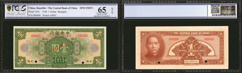 CHINA--REPUBLIC. Central Bank of China. 1 to 100 Dollars, 1928. P-195s to 199s. ...
