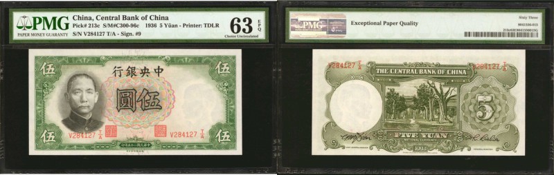 CHINA--REPUBLIC. Central Bank of China. 5 Yuan, 1936. P-213a & 213c. PMG Choice ...