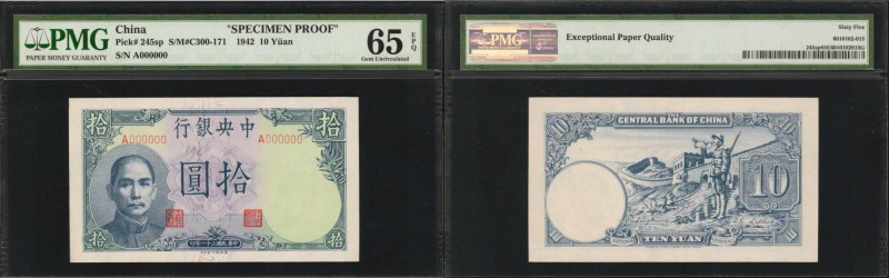 CHINA--REPUBLIC. Central Bank of China. 10 Yuan, 1942. P-245sp & 245c. PMG Gem U...