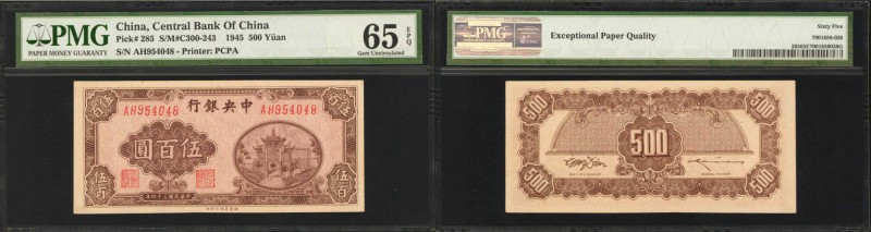 CHINA--REPUBLIC. Central Bank of China. 500 Yuan, 1945. P-285. PMG Gem Uncircula...
