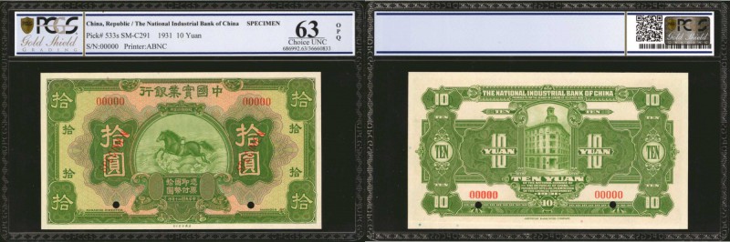 CHINA--REPUBLIC. National Industrial Bank of China. 10 Yuan, 1931. P-533s. Speci...