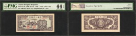CHINA--PEOPLE'S REPUBLIC. People's Bank of China. 1 Yuan, 1949. P-812a. PMG Gem Uncirculated 66 EPQ.

Although a strong number of these have graded ...