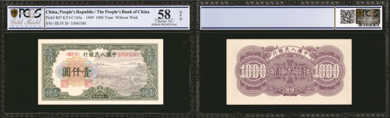 CHINA--PEOPLE'S REPUBLIC. People's Bank of China. 1000 Yuan, 1949. P-847. PCGS G...