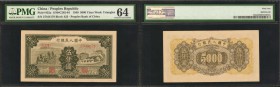 CHINA--PEOPLE'S REPUBLIC. People's Bank of China. 5000 Yüan, 1949. P-852a. PMG Choice Uncirculated 64.

(S/M#C282-64) Triangles watermarking. A Choi...