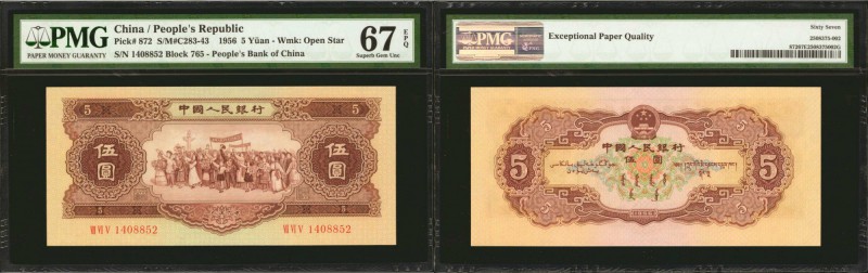 CHINA--PEOPLE'S REPUBLIC. People's Bank of China. 5 Yüan, 1956. P-872. PMG Super...