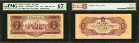 CHINA--PEOPLE'S REPUBLIC. People's Bank of China. 5 Yüan, 1956. P-872. PMG Superb Gem Uncirculated 67 EPQ.

(S/M #C283-43) Block 765. Open Star Wate...