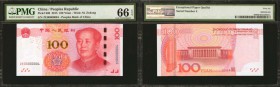 CHINA--PEOPLE'S REPUBLIC. People's Bank of China. 50 & 100 Yuan, 2005-15. P-906, 907 & 909. Serial Number 4s. PMG Gem Uncirculated 66 EPQ to Superb Ge...