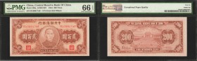 CHINA--PUPPET BANKS. Central Reserve Bank of China. 200 Yuan, 1944. P-J30a. PMG Gem Uncirculated 66 EPQ.

A popular 200 Yuan denomination for this P...