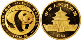 CHINA. 100 Yuan, 1983. Panda Series. GEM BRILLIANT UNCIRCULATED.

KM-72; Fr-B4; PAN-6A. Mintage: 25,363. Exhibits hard mirrored fields and frosted c...