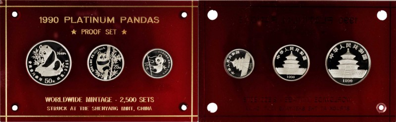 CHINA. Platinum Proof Set (3 Pieces), 1990. Panda Series. GEM BRILLIANT PROOF.
...