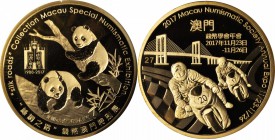 CHINA. Macau Numismatic Expo Panda Medal Set (3 Pieces), 2017. All NGC Certified.

1) 2oz Silver. NGC PROOF-70 UCAM. Mintage: 1,000. Medal # 0287. 2...
