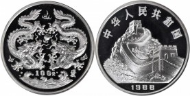 CHINA. 100 Yuan, 1988. Lunar Series, Year of the Dragon. NGC PROOF-69 ULTRA CAMEO.

KM-195. 12 ounces of silver. Mintage: 3,000. Exhibits hard mirro...