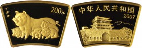 CHINA. 200 Yuan, 2007. Lunar Series, Year of the Pig. NGC MS-69.

Fr-B75; KM-1723. Mintage: 6,600. Fan shape. Sharply struck frosted devices with ha...