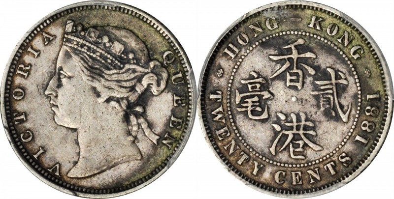 HONG KONG. 20 Cents, 1881. Victoria. PCGS VF-30 Gold Shield.

KM-7. KEY DATE f...